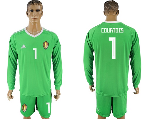 Belgium #1 Courtois Green Long Sleeves Goalkeeper Soccer Country Jersey - Click Image to Close